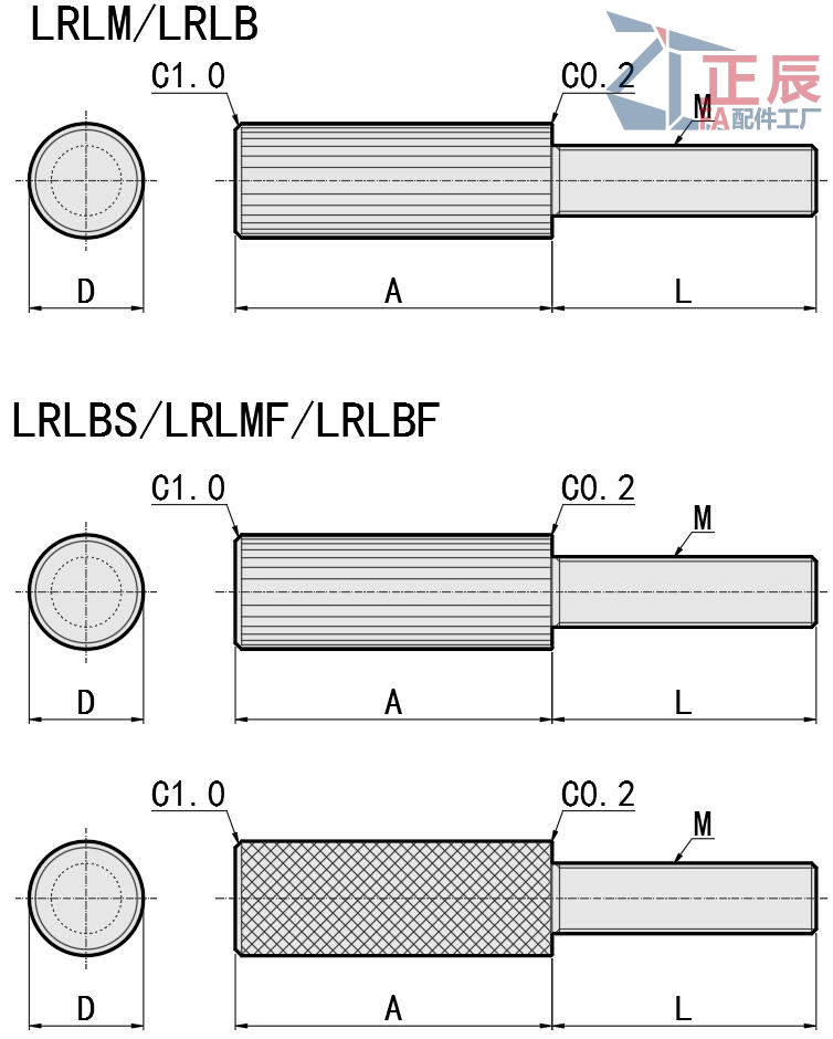 Tornillos de mariposa de cabeza moleteada larga de acero/acero inoxidable LRLB