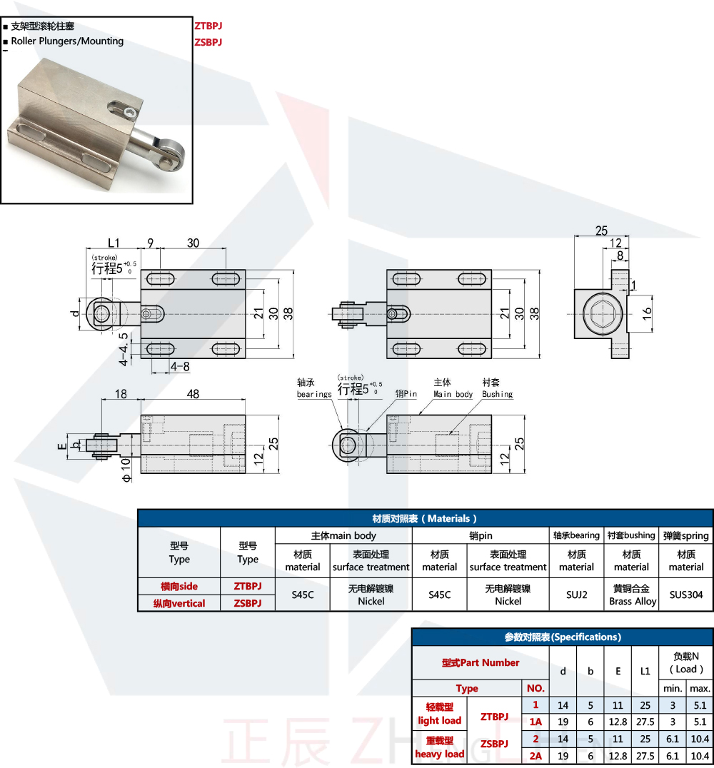 Roller Plungers Mounting Vertical or Side Mount Option TBPJ from China